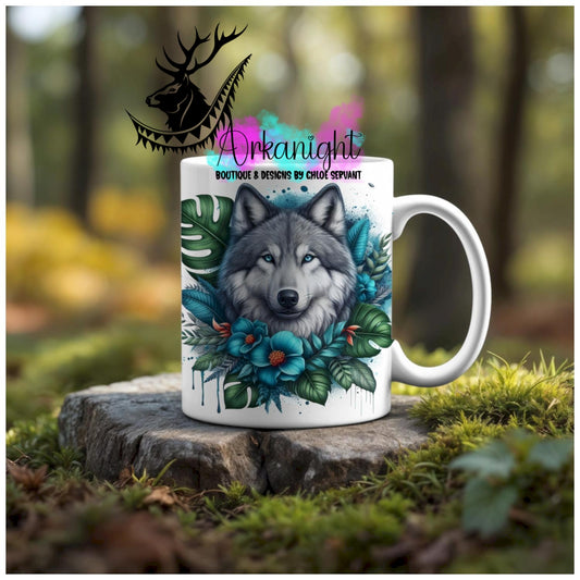Numérique - Tasse en céramique - Collection Monstera & Animaux - Loup Gris
