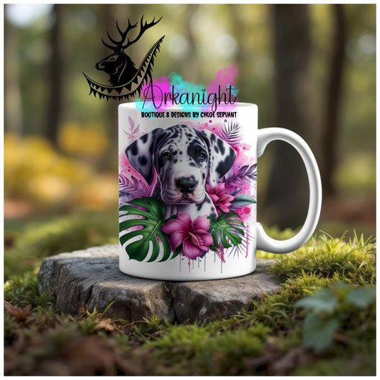 Numérique - Tasse en céramique - Collection Monstera & Animaux - Chiot Grand Danois Arlequin