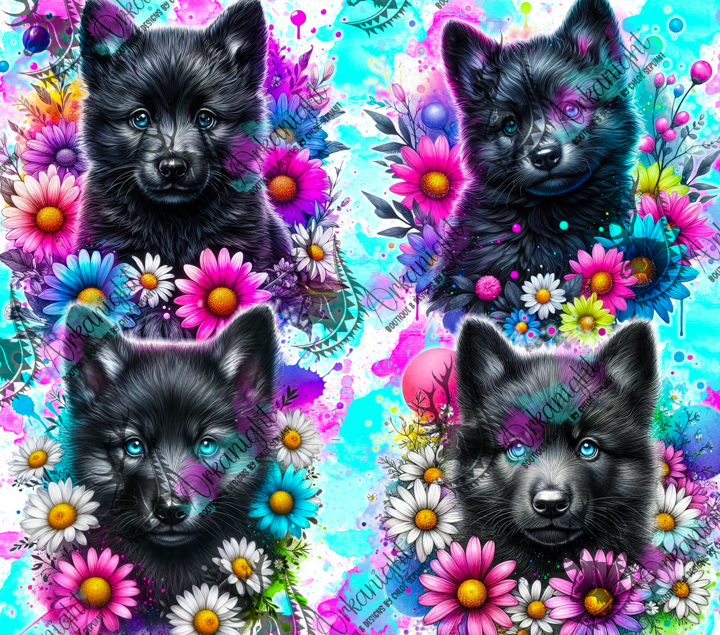 Numérique - Collection Vivid Colors & Flowers - Animaux - Louveteau Noir