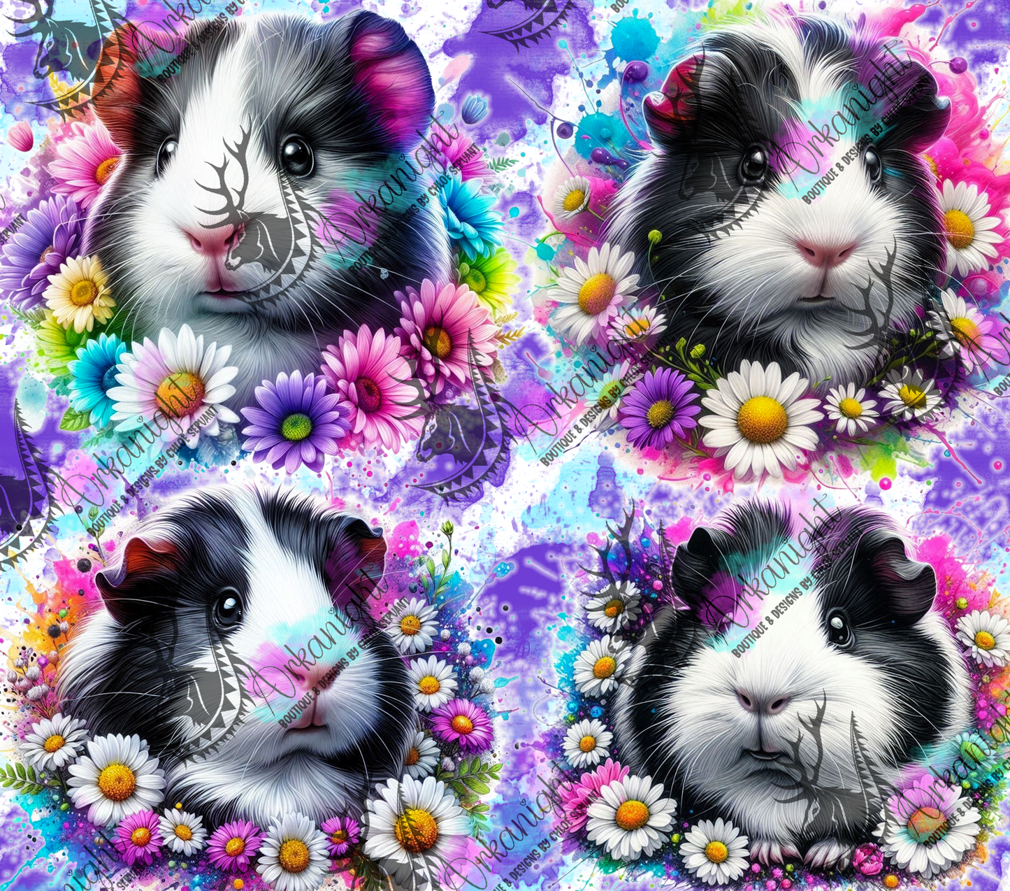 Numérique - Collection Vivid Colors & Flowers - Animaux - Cochon d'inde Noir & Blanc