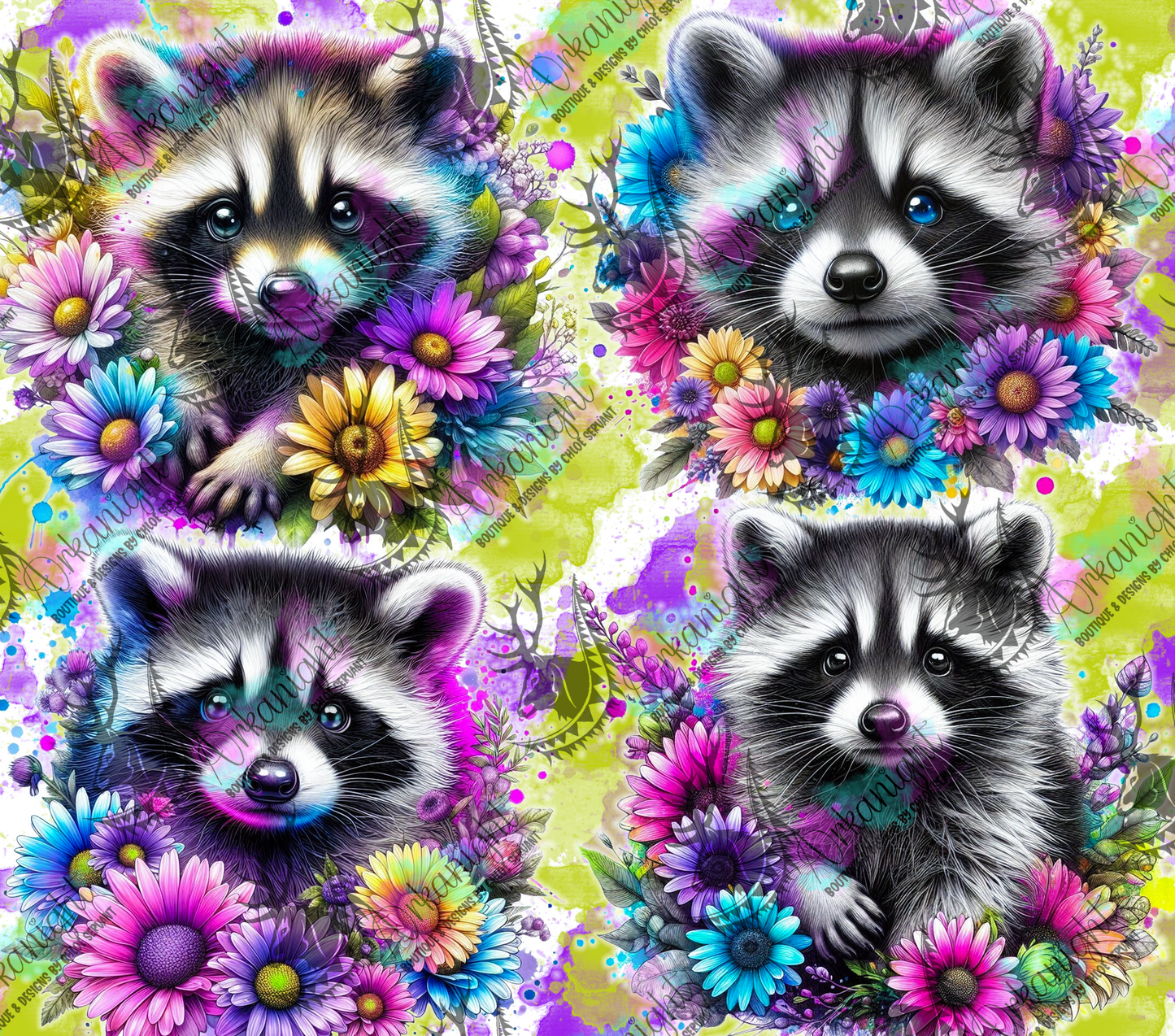 Numérique - Collection Vivid Colors & Flowers - Animaux - Bébé Raton laveur