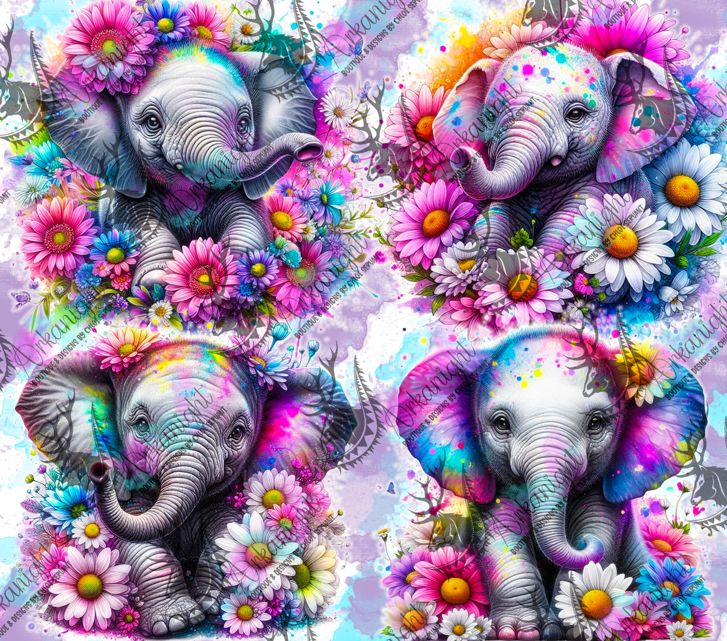 Numérique - Collection Vivid Colors & Flowers - Animaux - Bébé Éléphant