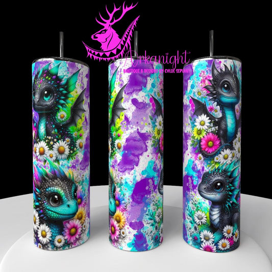 Gourde sur commande - Collection Vivid Colors & Flowers - Dragon - Noir & Turquoise