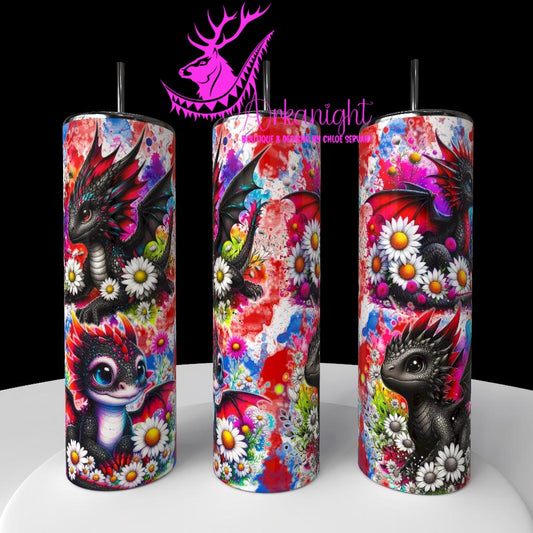Gourde sur commande - Collection Vivid Colors & Flowers - Dragon - Noir & Rouge