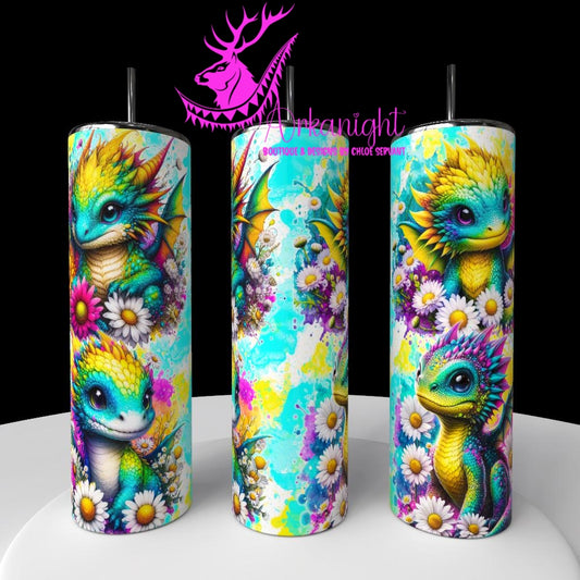 Gourde sur commande - Collection Vivid Colors & Flowers - Dragon - Turquoise & Jaune