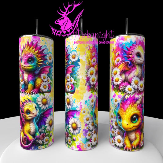 Gourde sur commande - Collection Vivid Colors & Flowers - Dragon - Jaune & Rose