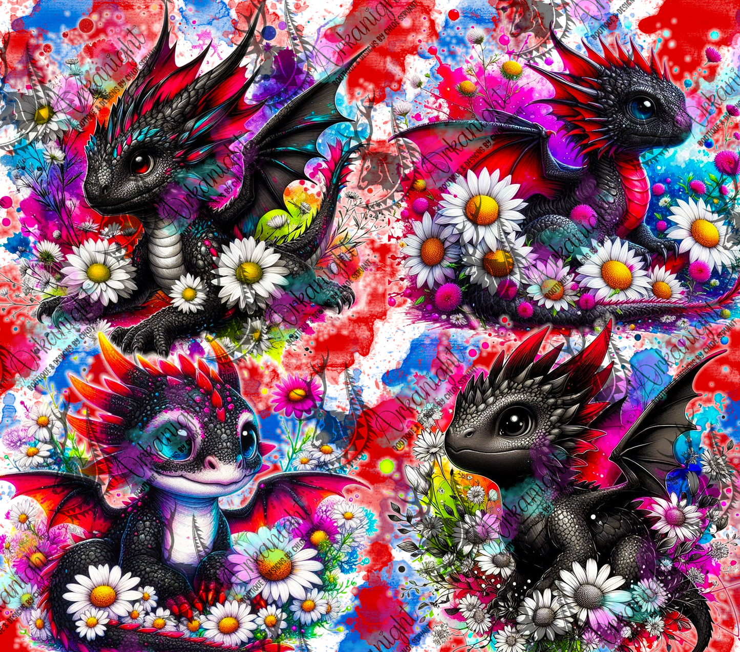 Numérique - Collection Vivid Colors & Flowers - Dragon - Noir & Rouge