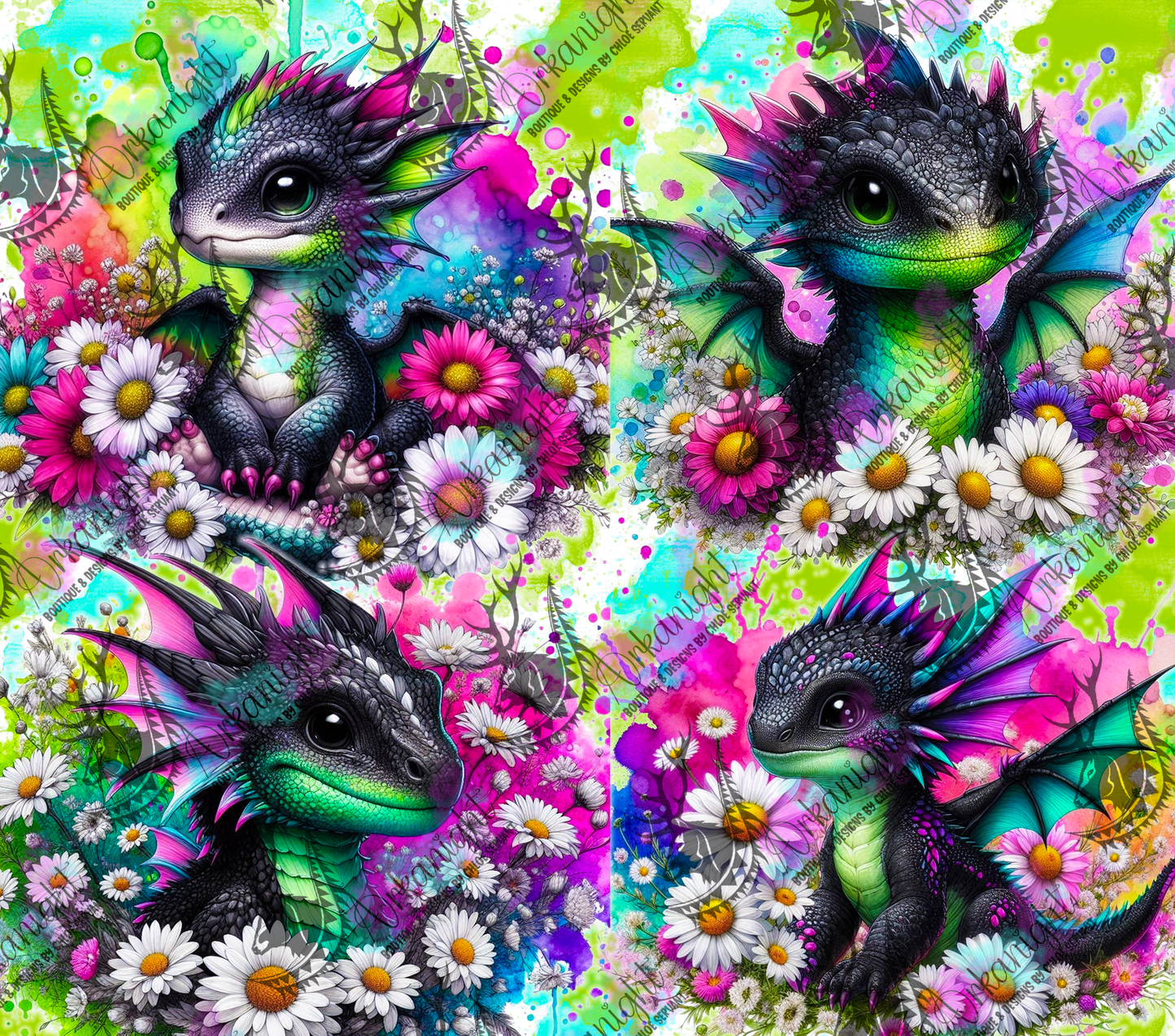 Numérique - Collection Vivid Colors & Flowers - Dragon - Noir & Vert