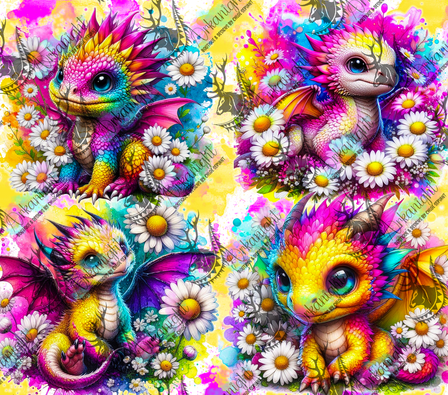 Numérique - Collection Vivid Colors & Flowers - Dragon - Jaune & Rose