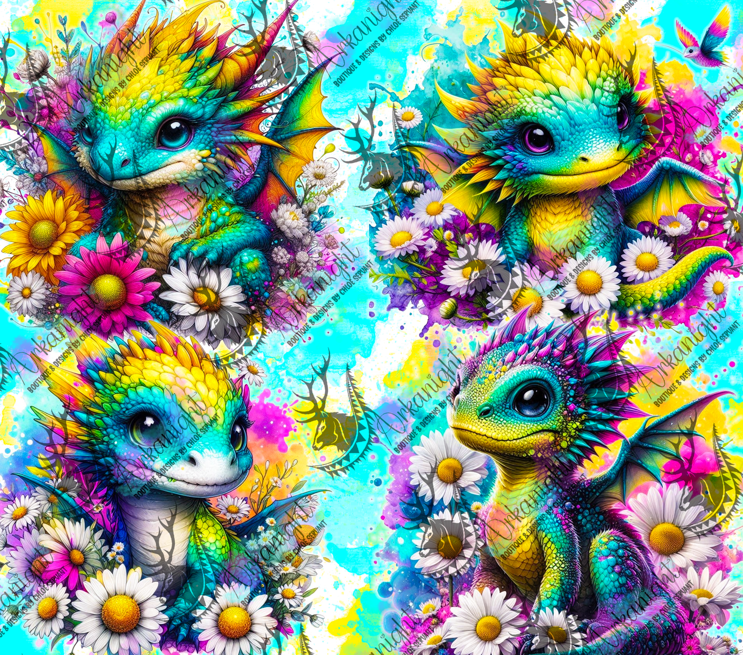 Numérique - Collection Vivid Colors & Flowers - Dragon - Turquoise & Jaune