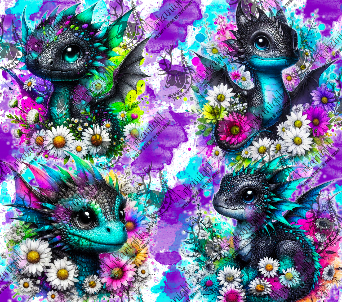 Numérique - Collection Vivid Colors & Flowers - Dragon - Noir & Turquoise