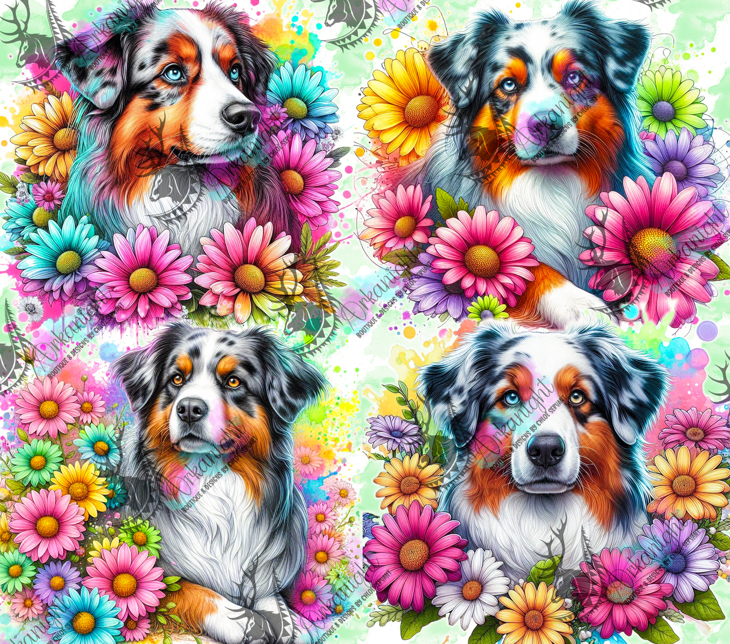 Numérique - Collection Vivid Colors & Flowers - Chien - Berger Australien Bleu Merle