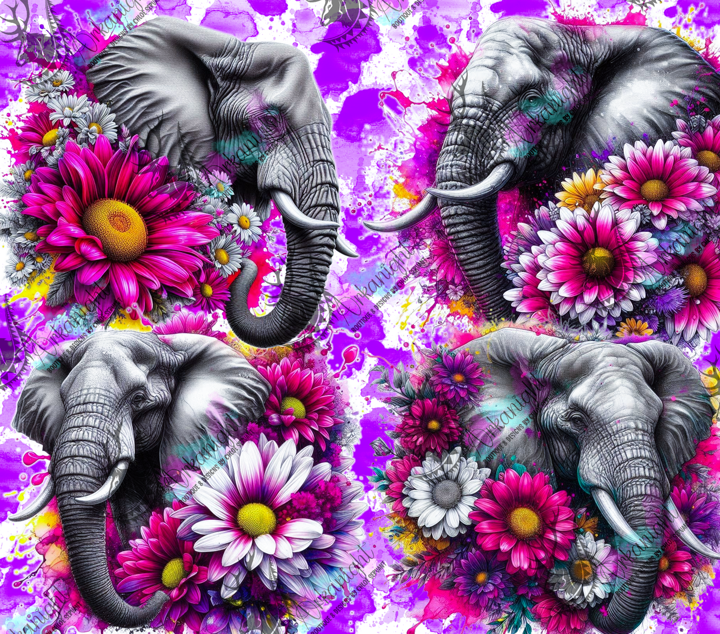 Numérique - Collection Vivid Colors & Flowers - Animaux - Éléphant Adulte