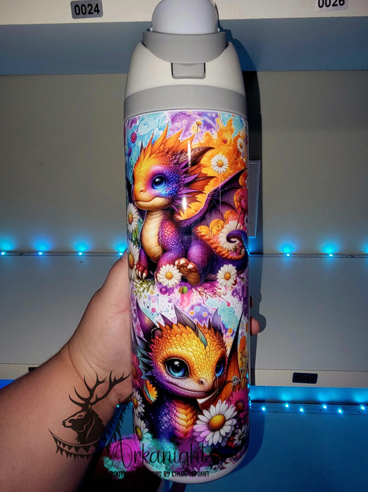Owala DUPE 24 oz sur commande - Collection Vivid colors & Flowers - Dragon - Mauve & Orange