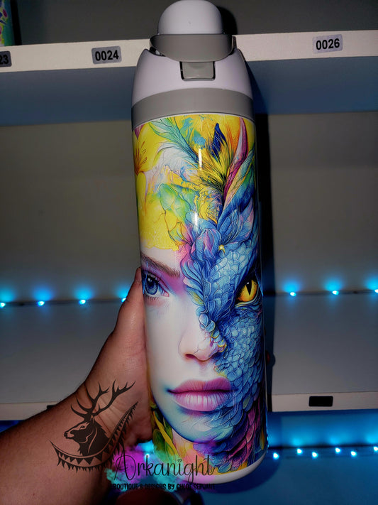 Owala DUPE 24 oz sur commande - Collection Vivid colors & Flowers - Mi-Femme Mi-Dragon - Multicolors