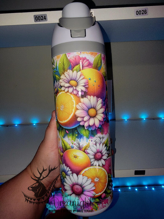 Owala DUPE 24 oz sur commande - Collection Vivid colors & Flowers - Orange & Pamplemousse