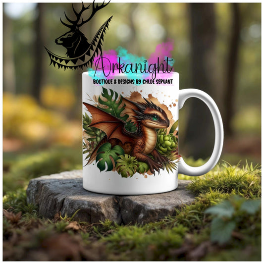 Numérique - Tasse en céramique - Collection Monstera & Animaux - Dragon - Brun & Doré