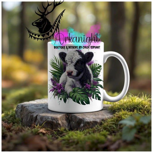 Numérique - Tasse en céramique - Collection Monstera & Animaux - Vache Highland Blanche & Noir