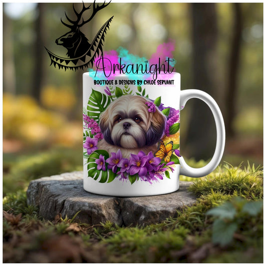 Numérique - Tasse en céramique - Collection Monstera & Animaux - Chien Shih-Tsu