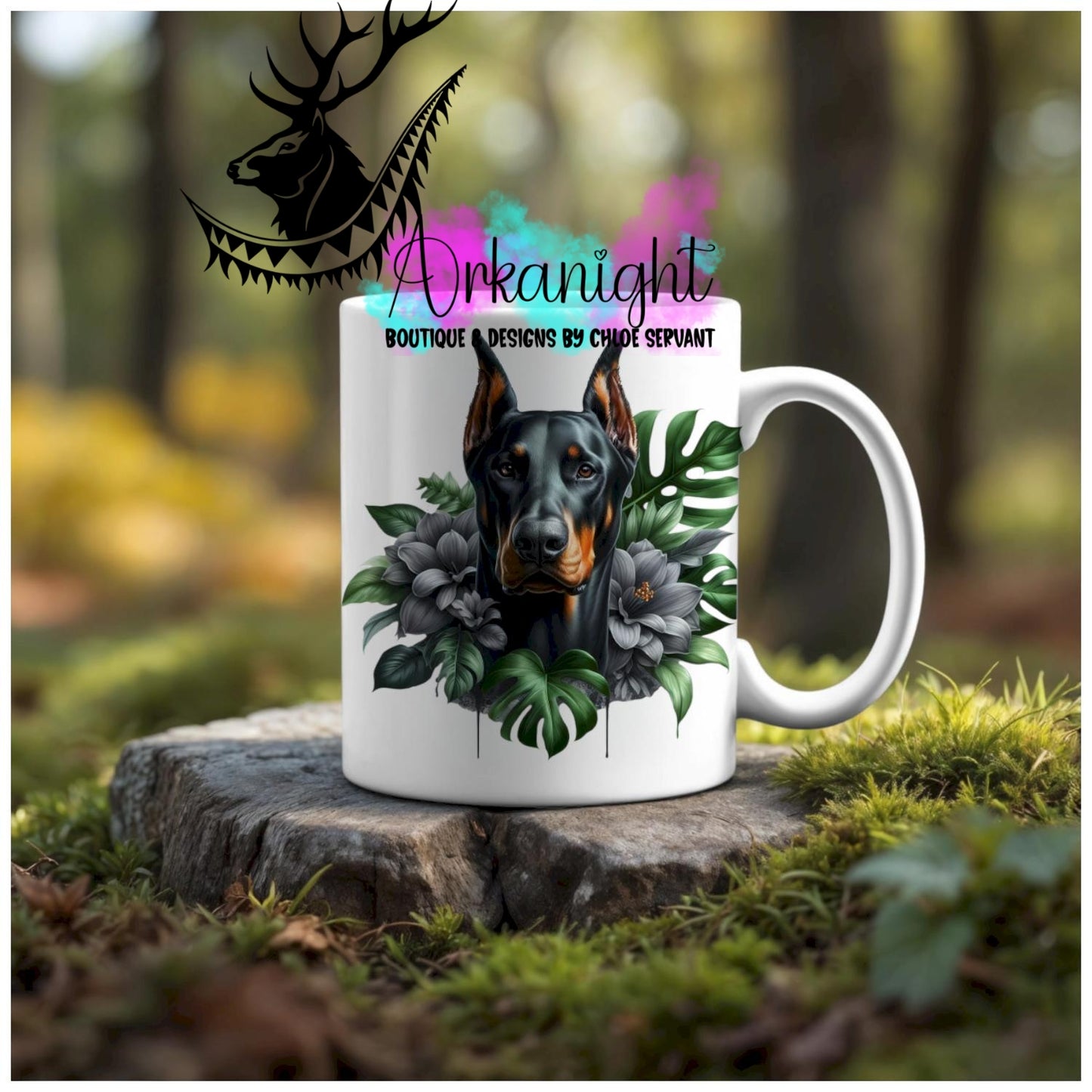 Numérique - Tasse en céramique - Collection Monstera & Animaux - Chien Doberman