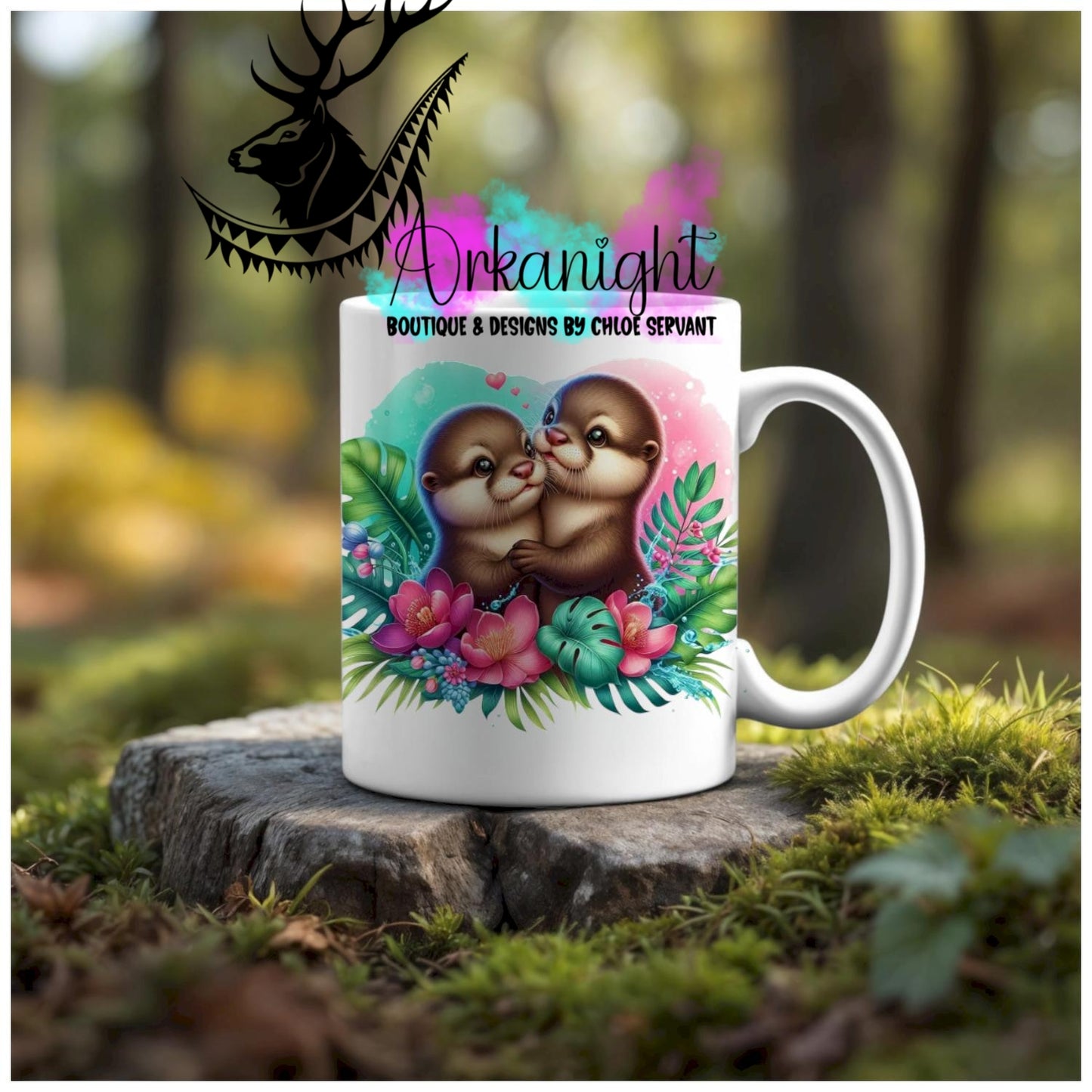 Numérique - Tasse en céramique - Collection Monstera & Animaux - Couple de Loutre