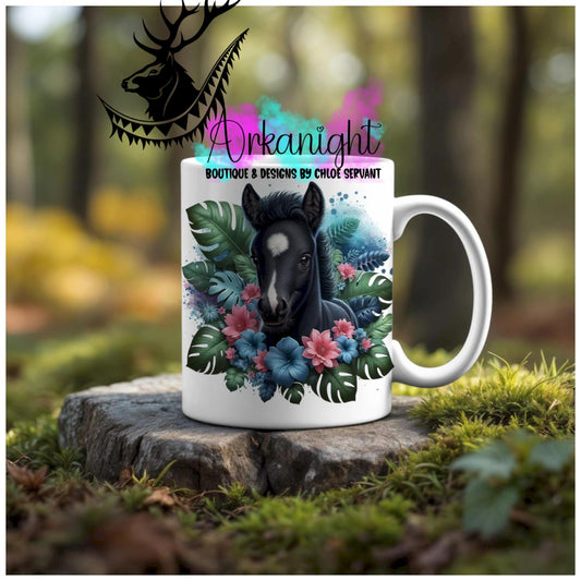 Numérique - Tasse en céramique - Collection Monstera & Animaux - Poulain Noir