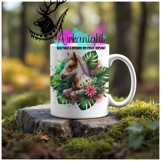 Numérique - Tasse en céramique - Collection Monstera & Animaux - Poulain Paint Horse - Brun & Blanc