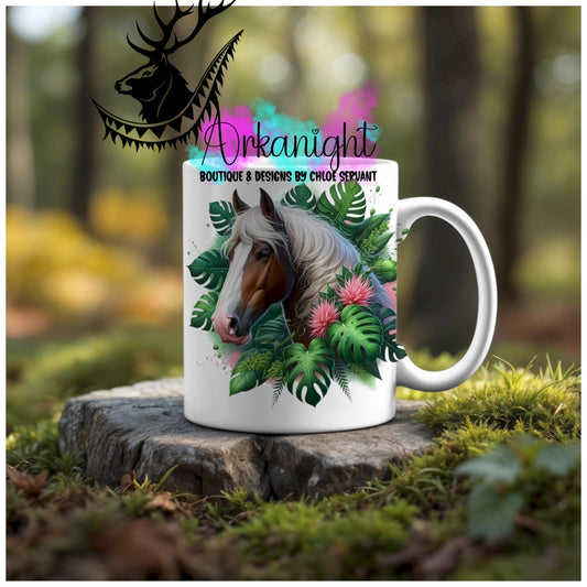 Numérique - Tasse en céramique - Collection Monstera & Animaux - Cheval Clydesdale