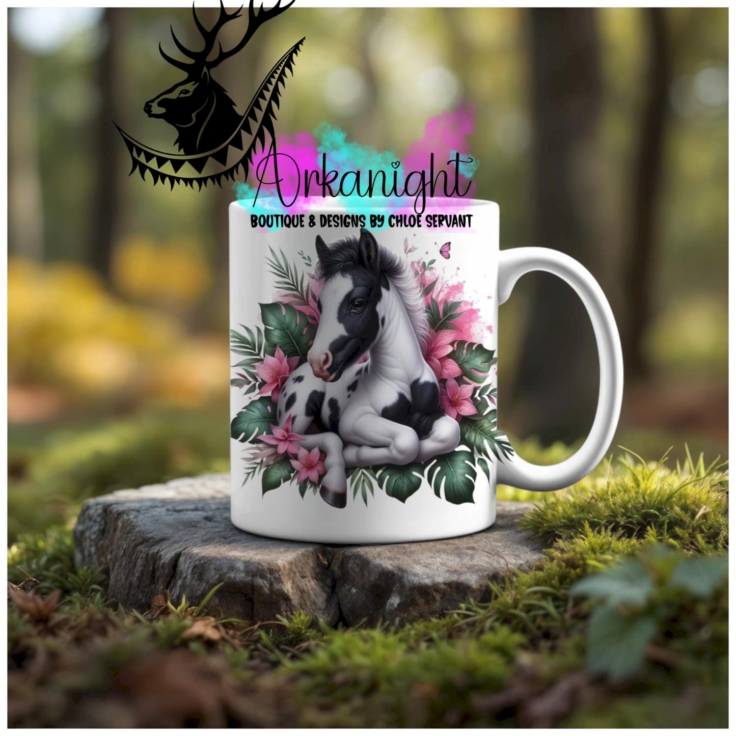 Numérique - Tasse en céramique - Collection Monstera & Animaux - Pouliche Paint Horse Noir & Blanc