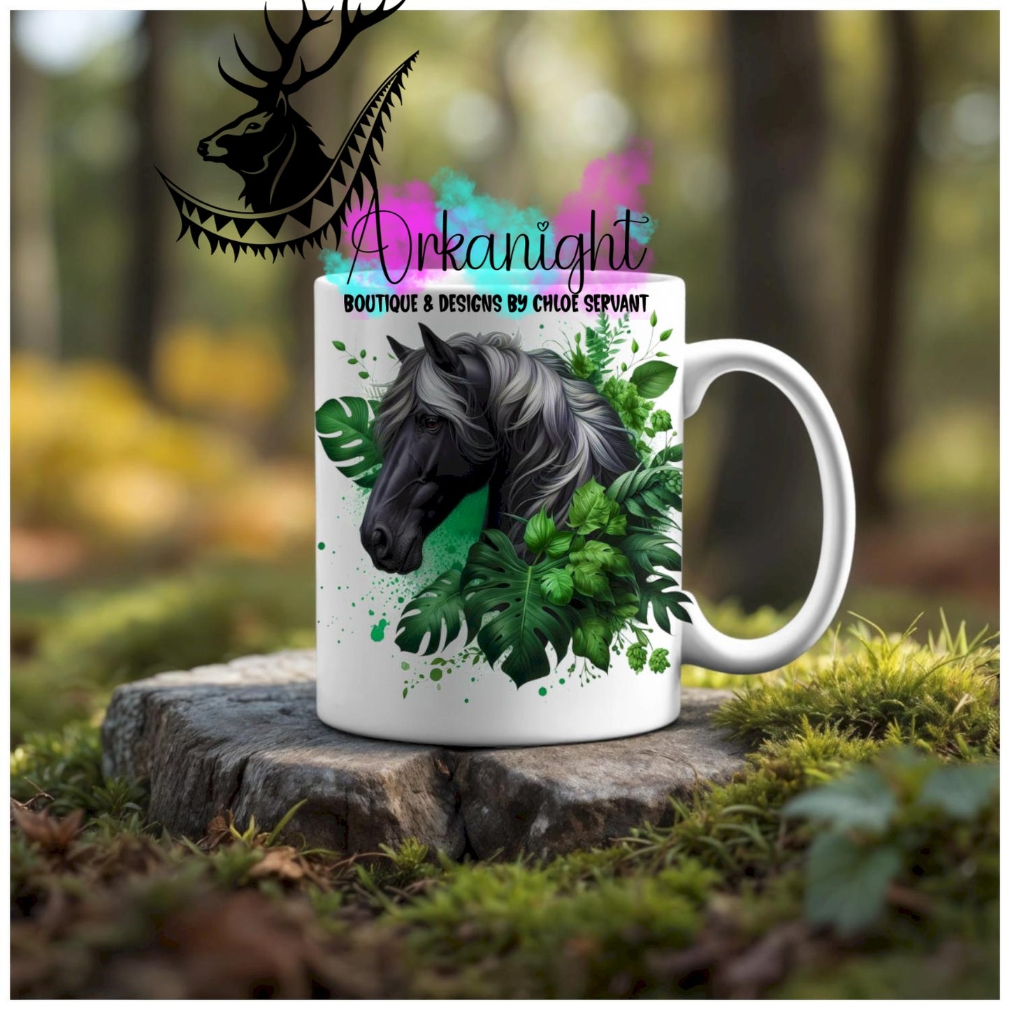 Numérique - Tasse en céramique - Collection Monstera & Animaux - Cheval Clydesdale  - Nour & Gris
