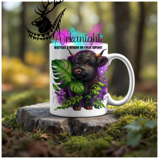 Numérique - Tasse en céramique - Collection Monstera & Animaux - Vache Highland Noire