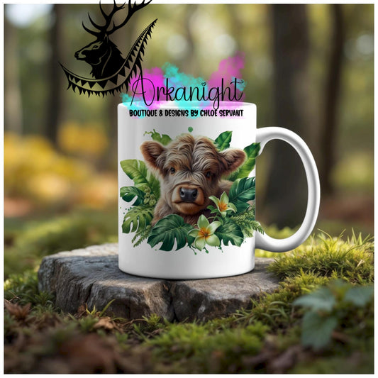 Numérique - Tasse en céramique - Collection Monstera & Animaux - Vache Highland Crème