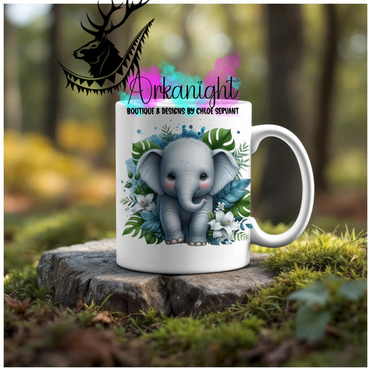 Numérique - Tasse en céramique - Collection Monstera & Animaux - Bébé Éléphant