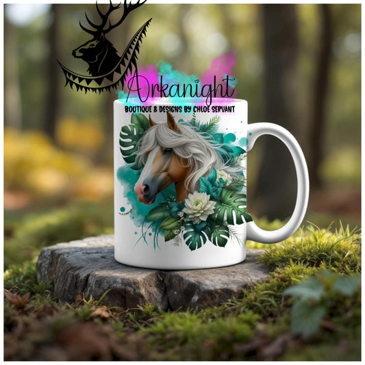 Numérique - Tasse en céramique - Collection Monstera & Animaux - Cheval Belge
