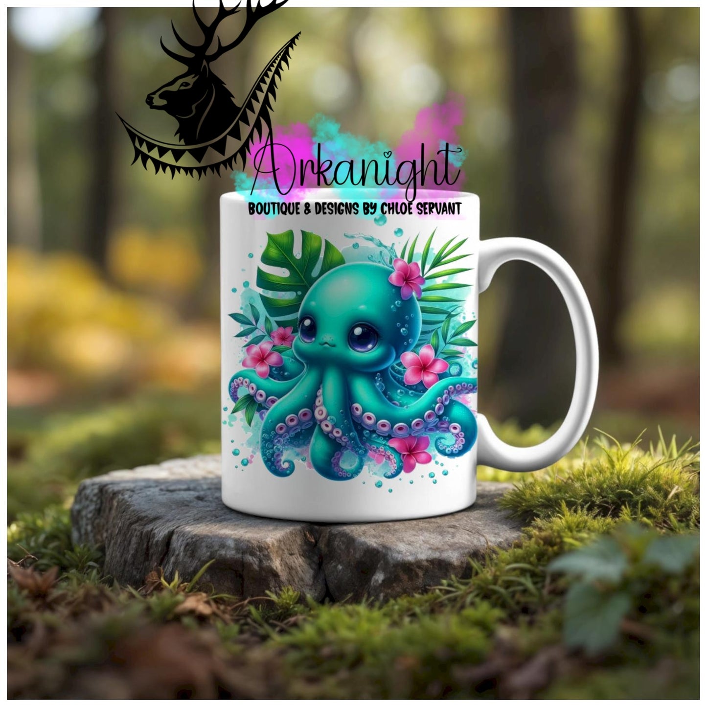 Numérique - Tasse en céramique - Collection Monstera & Animaux - Pieuvre Turquoise