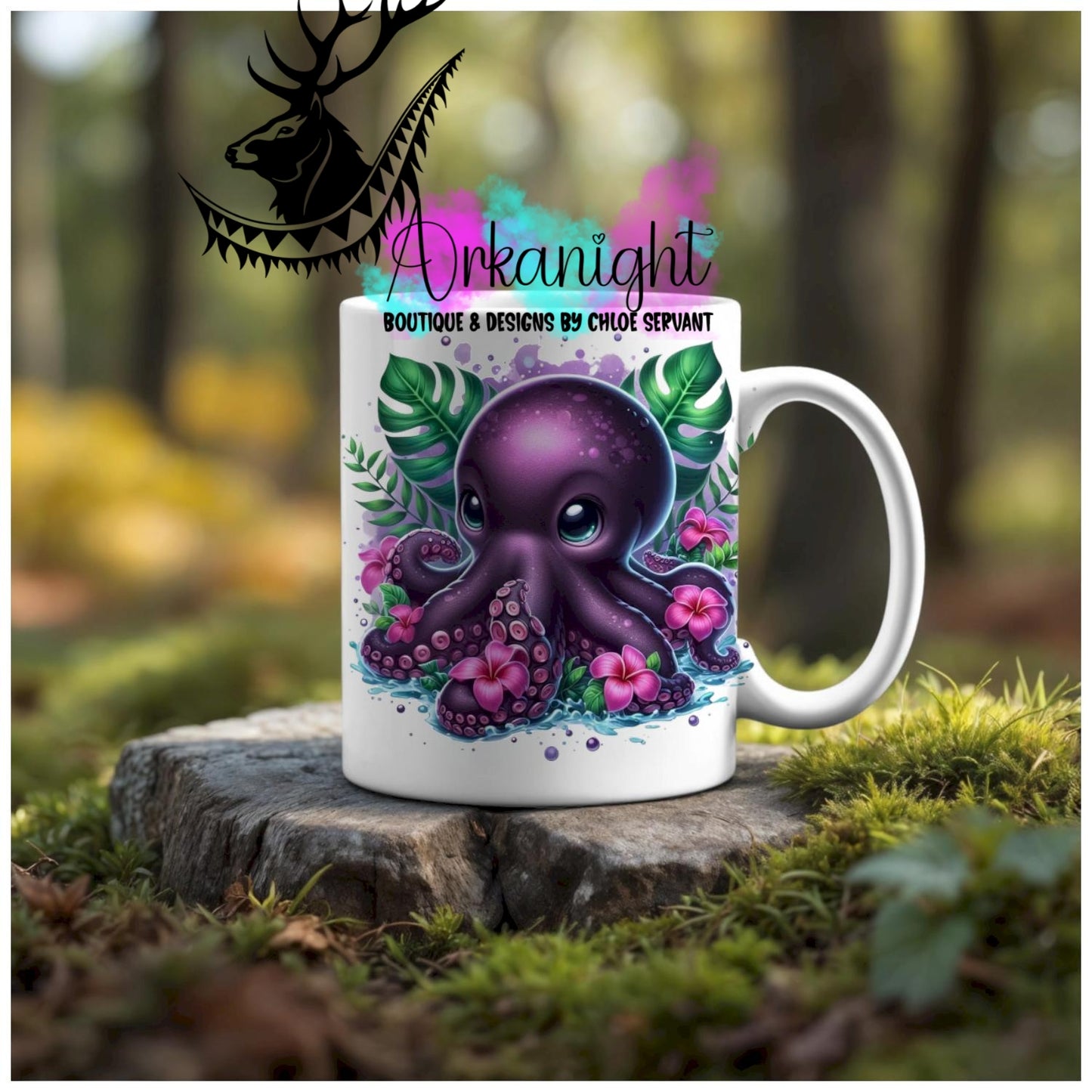 Numérique - Tasse en céramique - Collection Monstera & Animaux - Pieuvre Mauve foncé