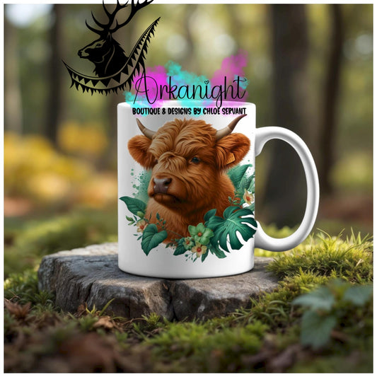 Numérique - Tasse en céramique - Collection Monstera & Animaux - Vache Highland Rousse
