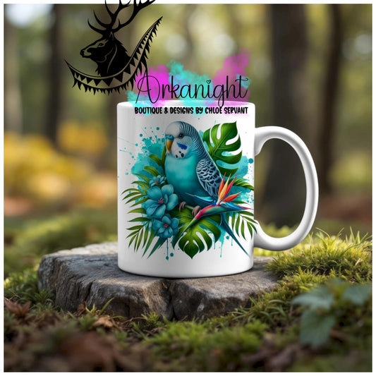 Numérique - Tasse en céramique - Collection Monstera & Animaux - Péruche Bleu & Blanche