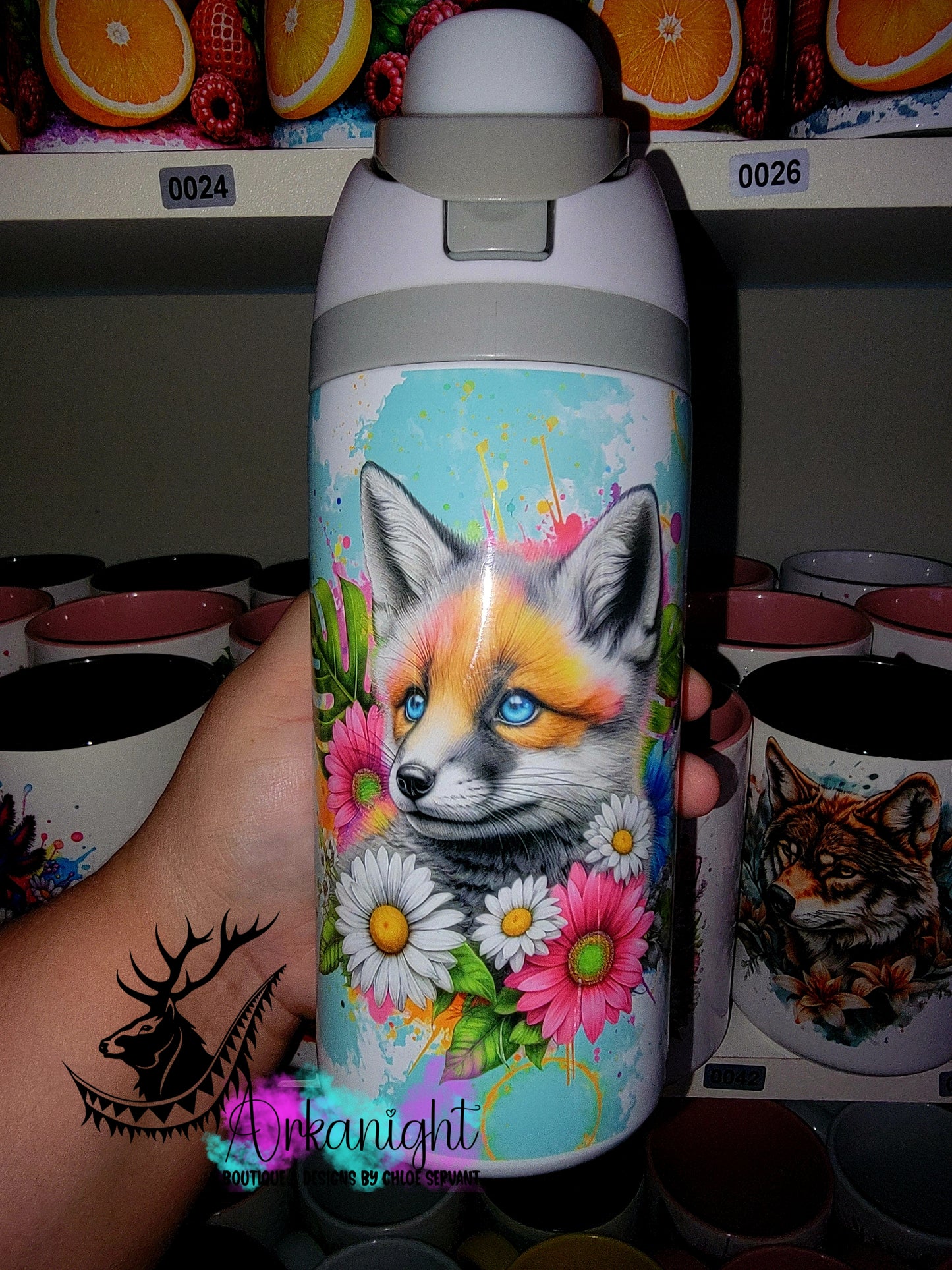 Gourde Owala DUPE 16 oz pour enfant - Sur Commande - Collection Vivid Colors & Flowers - Renard