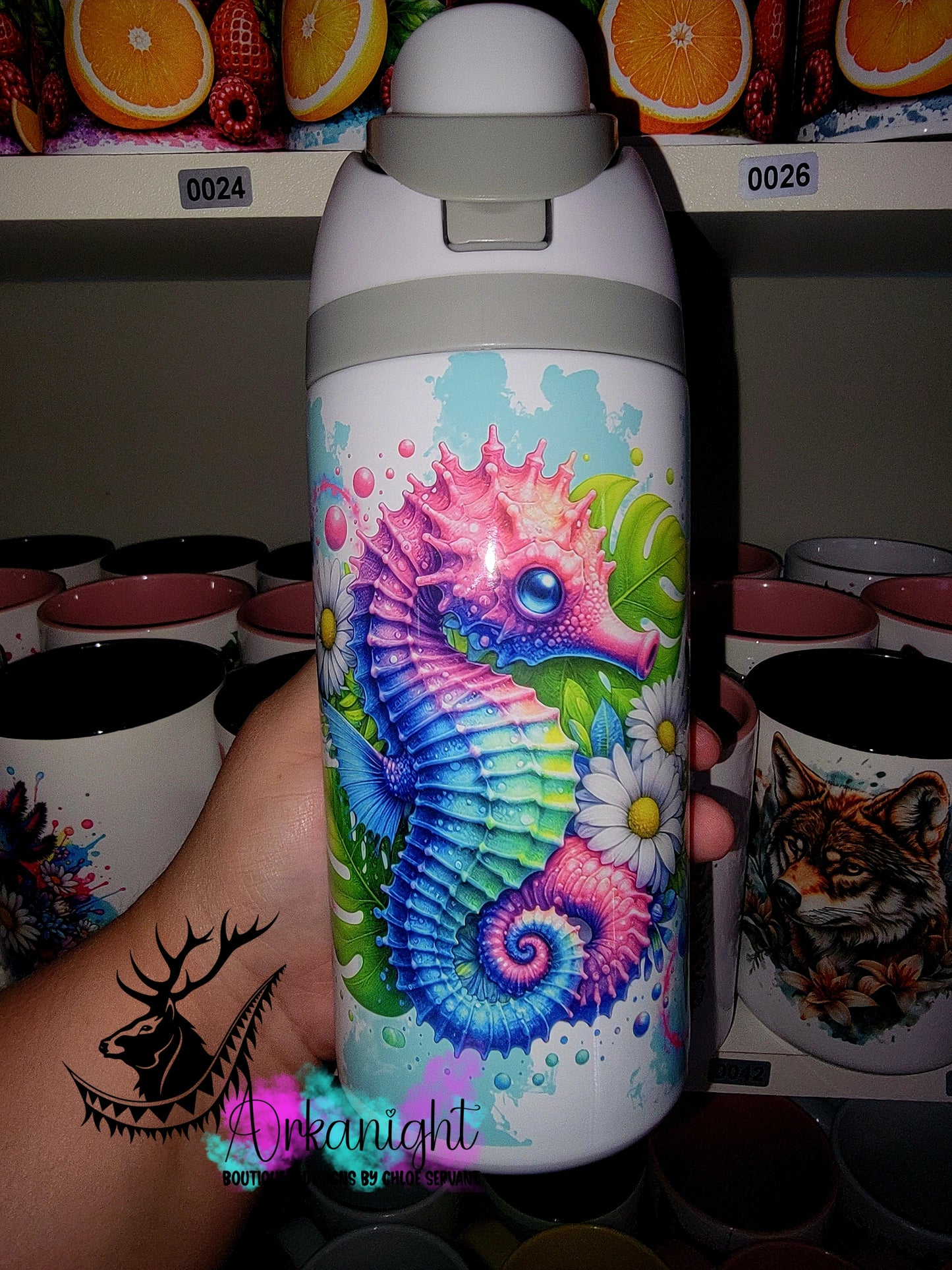 Gourde Owala DUPE 16 oz pour enfant - Sur Commande - Collection Vivid Colors & Flowers - Hippocampes
