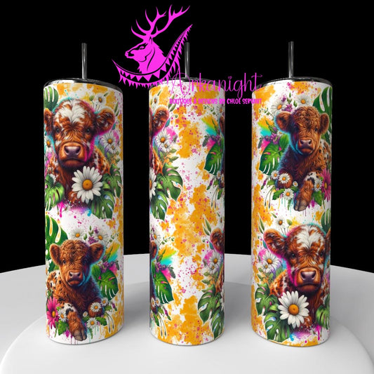 Numérique - Collection Vivid Colors & Flowers - Animaux - Vache Highland Rousse et Blanche