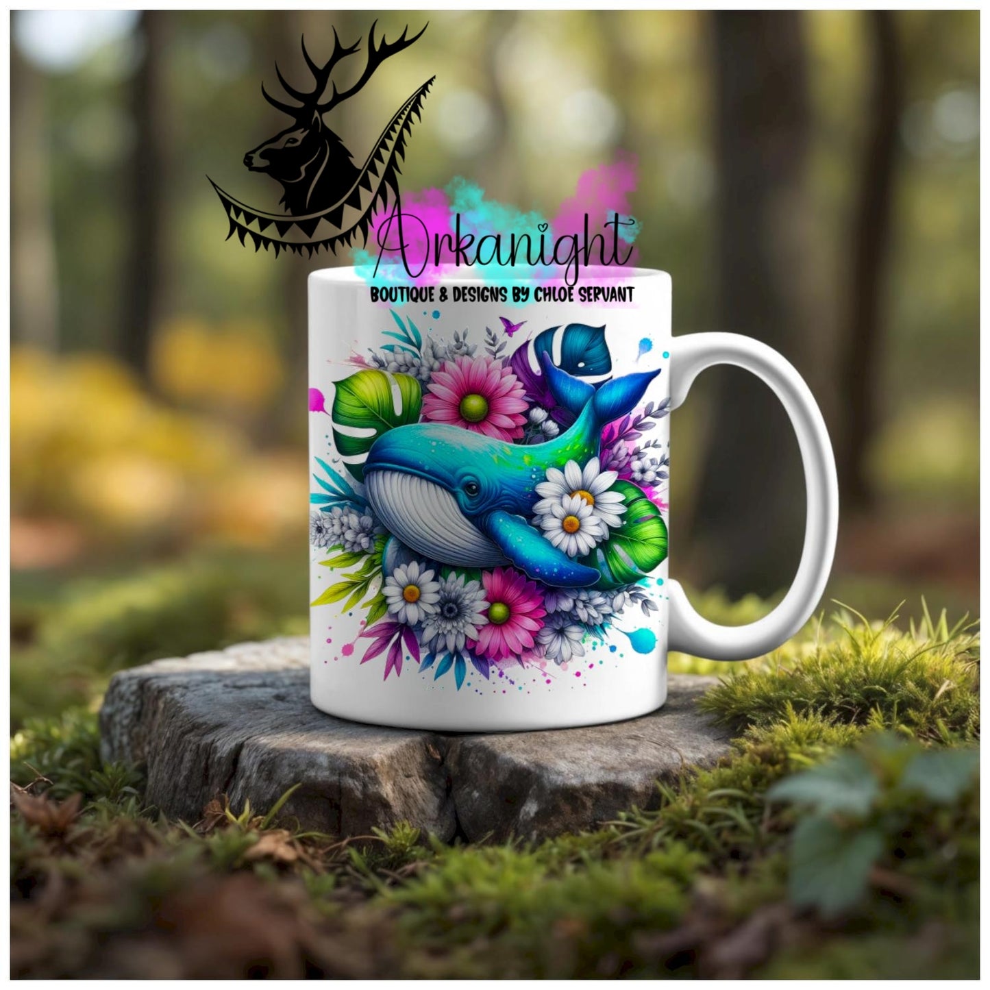 Numérique - Tasse en céramique - Collection Vivid Colors & Flowers - Animaux - Baleine Bleu