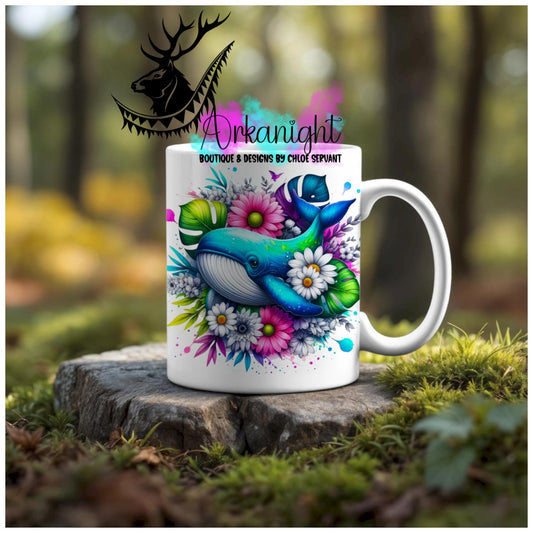 Numérique - Tasse en céramique - Collection Vivid Colors & Flowers - Animaux - Baleine Bleu