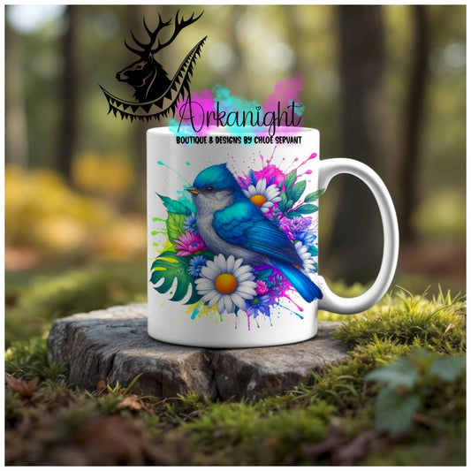 Numérique - Tasse en céramique - Collection Vivid Colors & Flowers - Animaux - Oiseaux Bleu