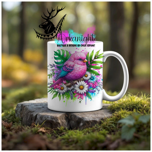 Numérique - Tasse en céramique - Collection Vivid Colors & Flowers - Animaux - Oiseaux Rose - 01