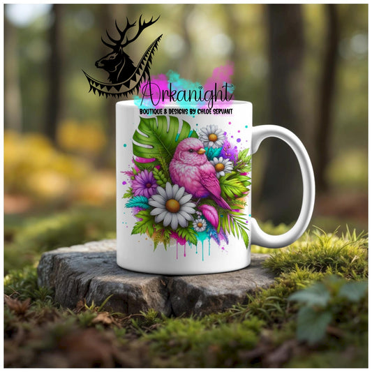 Numérique - Tasse en céramique - Collection Vivid Colors & Flowers - Animaux - Oiseaux Rose - 02