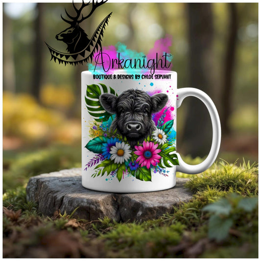Numérique - Tasse en céramique - Collection Vivid Colors & Flowers - Animaux - Vache Highland Noire