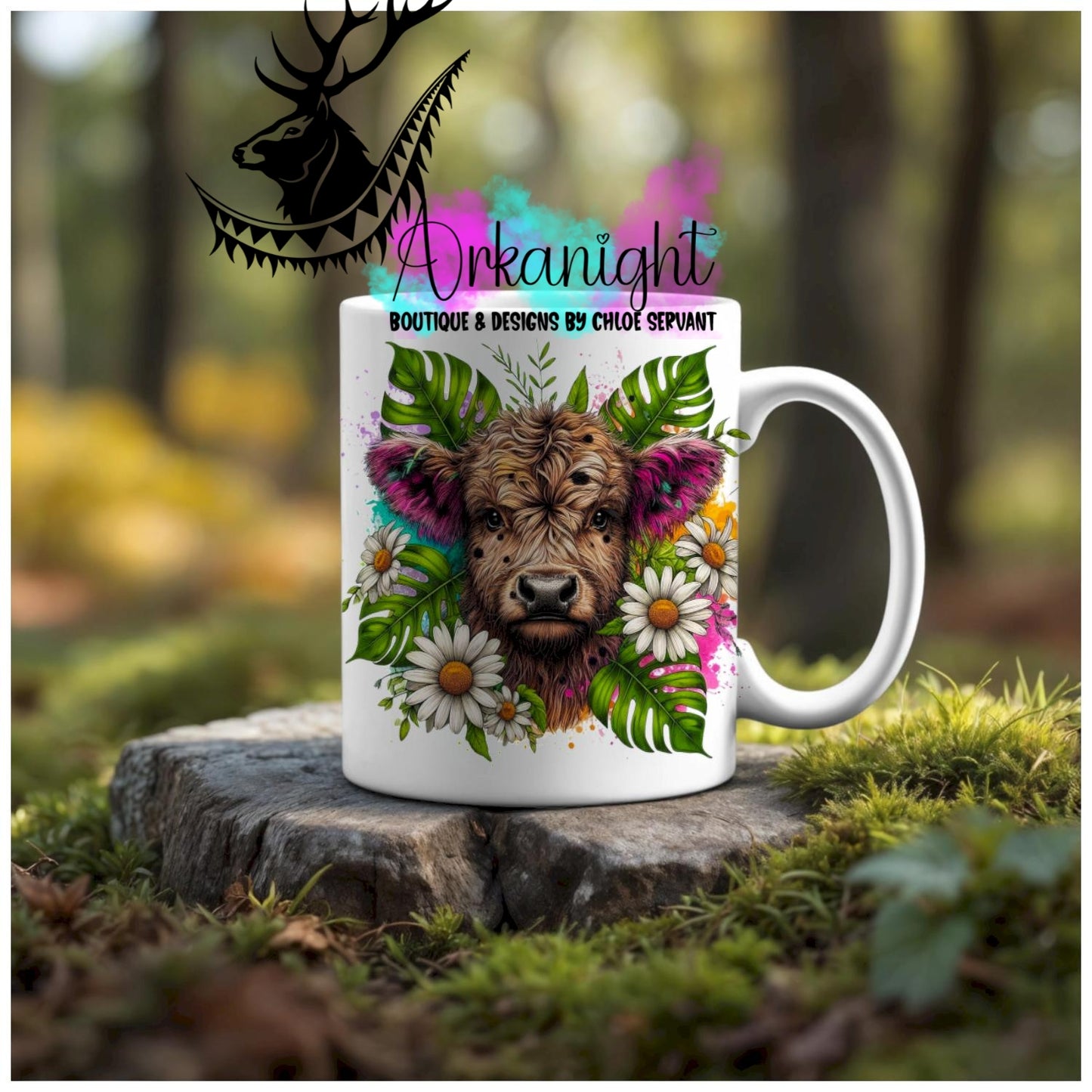 Numérique - Tasse en céramique - Collection Vivid Colors & Flowers - Animaux - Vache Highland Tan & Noire