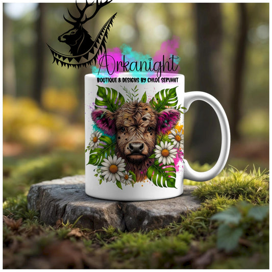 Numérique - Tasse en céramique - Collection Vivid Colors & Flowers - Animaux - Vache Highland Tan & Noire