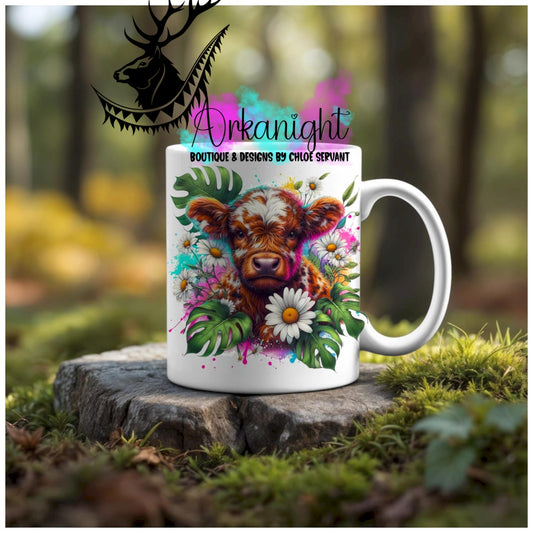 Numérique - Tasse en céramique - Collection Vivid Colors & Flowers - Animaux - Vache Highland Rousse & Blanche